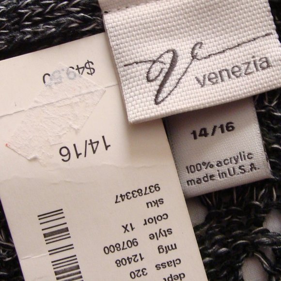 Gray & Black Short Sleeve V-Neck SWEATER DRESS By VENEZIA Sz 14/16 - Picture 8 of 8